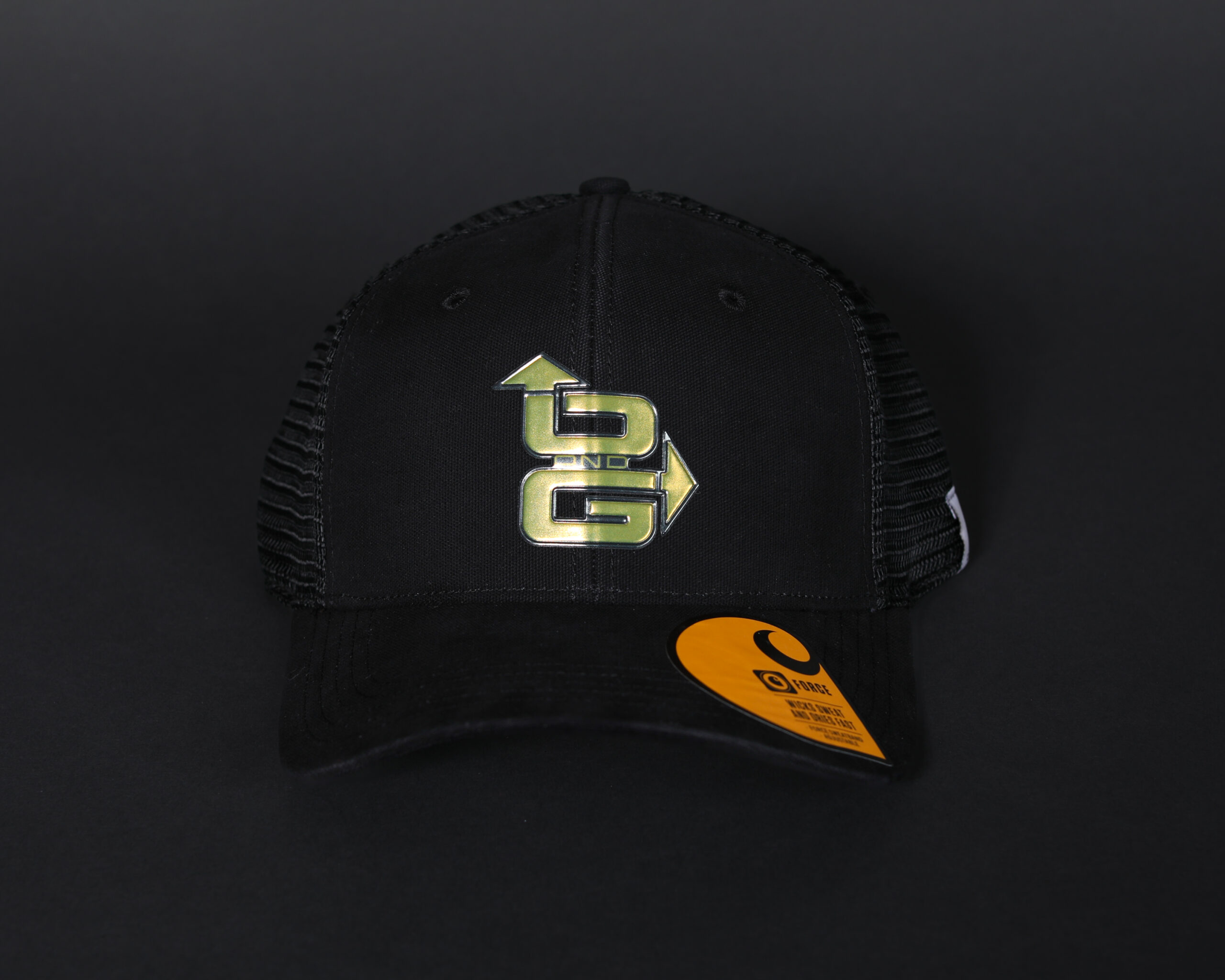 custom hat with metallic company logo